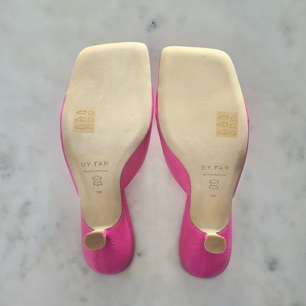 BY FAR Erin Grained Leather Mules, Size 8, Hot Pink, NIB - Picture 11 of 17